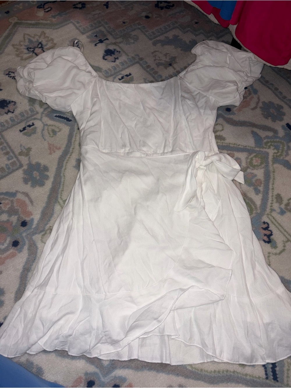 Trixxi White Puff-Sleeve Wrap Mini Dress